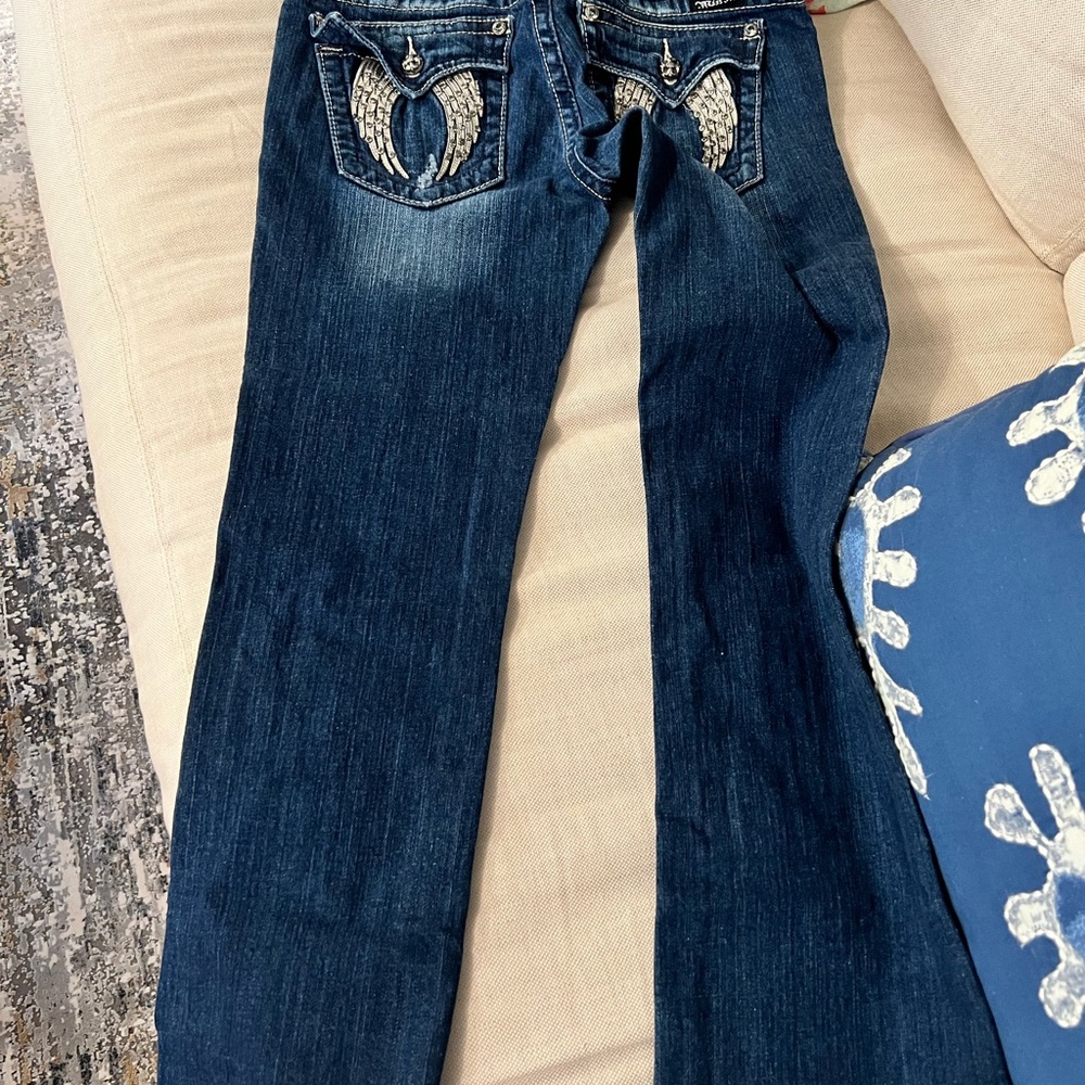 Miss Me Blue Boot Cut Jeans with Silver Embellishments - Picture 3 of 5